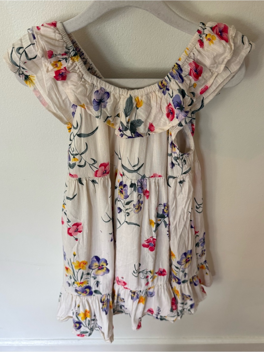 Old Navy Cream Floral Off-Shoulder Dress with Pink, Purple & Yellow Flowers